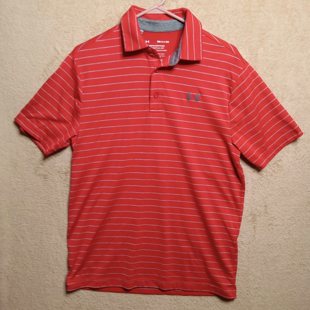 Under Armour The Playoff Golf Polo Shirt Men's Small‎ Teal Red Stripe